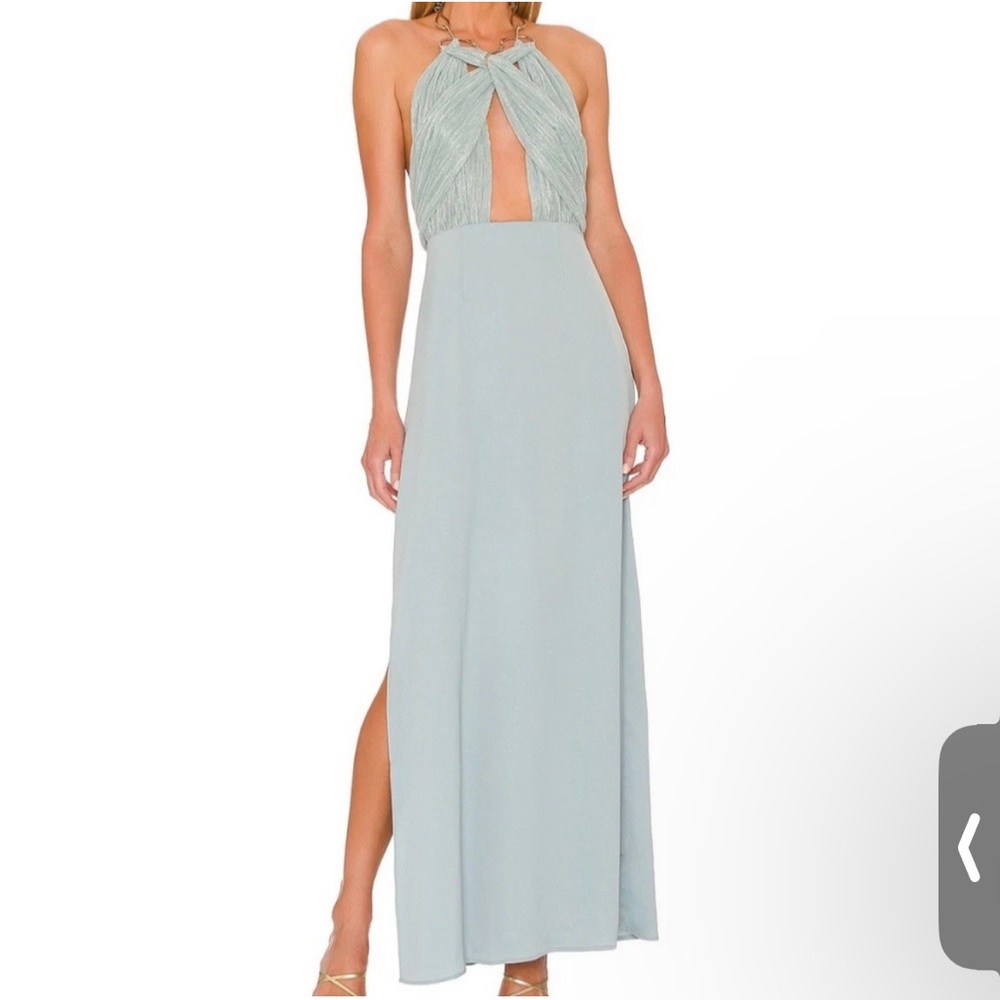 Meltem Ozbek Moldavite Halter Maxi Dress in Sage Green